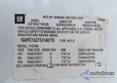 2007 GMC Yukon Slt from USA, damaged, VIN 1GKFC13J77J140776
